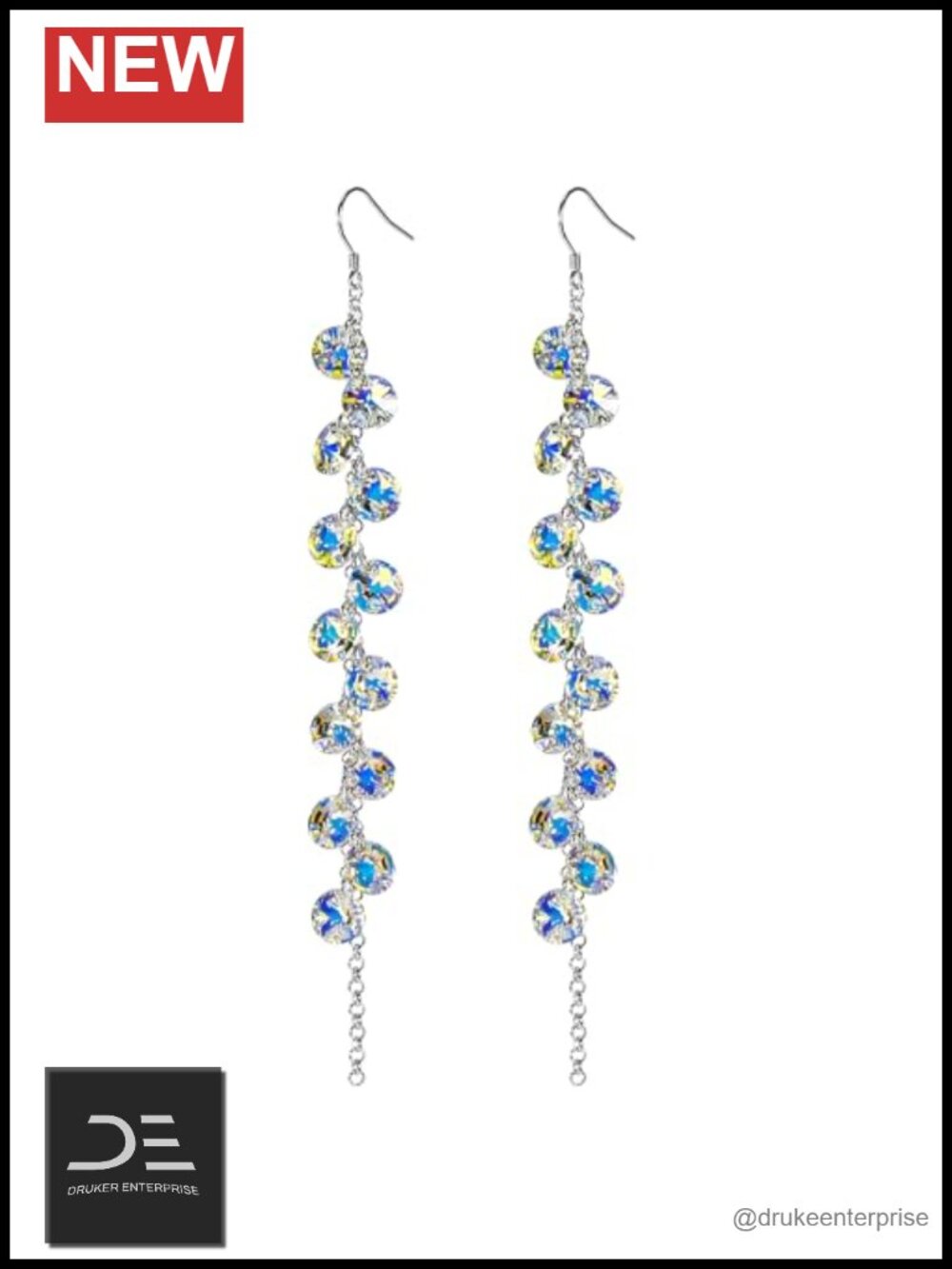 925 Sterling Silver Austrian Crystal Dangle Earrings 5.07 Inch Tassel Chain Boho